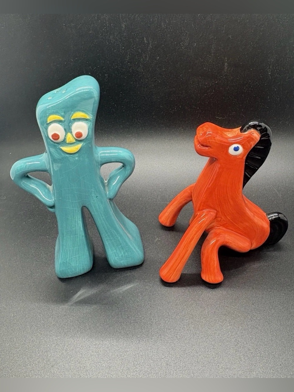 Clay Art 1997 Gumby & Pokey Ceramic Salt & Pepper Shaker Set